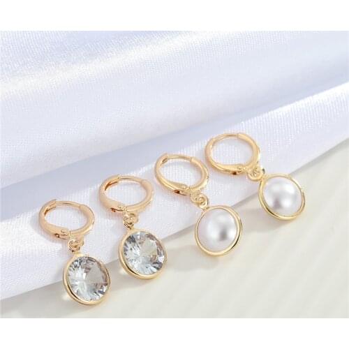 1Pair Simple Round Imitation Pearls Crystal Hoop Earrings For Women Korea New Cute Rhinestone Circle Small Ear Stud Jewelry E541