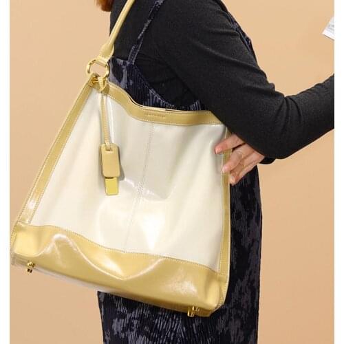 Panelled Color Hand Bag Soft Genuine Leather Women Luxury Designer Bag Fashion Trend Ladies Cowhide Tote Shoulder Purse 2021 New