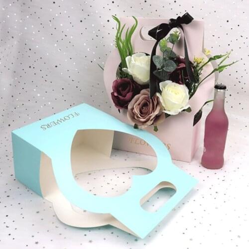 Wedding Portable Flower Box Heart Waterproof Kraft Paper Gifts Bags For Valentines Day Birthday Party Decor Rose Flower Basket
