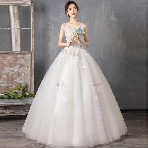 Wedding Dresses Illusion O-Neck Sleeveless Tulle Lace Sequined Embroidery Backless Luxury White Elegant Women Bridal Gown G513