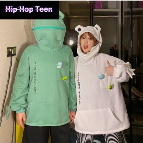 4XL New Frog Sweatshirt Men and Womens Hoodies Harajuku Warm Pullover Womens Korean Style Hoodie Harajuku Frog Pullover