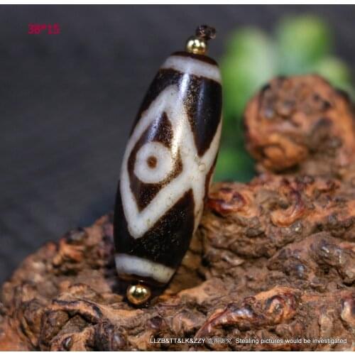 Treasure Magic Power Magic LKbrother Magic Energy Tibetan Old Agate 3 Diamond Eye Drum Shape dZi Bead 38MM UPD0624