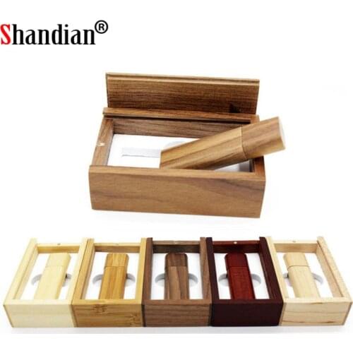 SHANDIAN USB 2.0 Wooden usb+box usb flash drive memory Stick bamboo wood pen drive pendrive 4gb 16gb 32GB 64gb memory stick