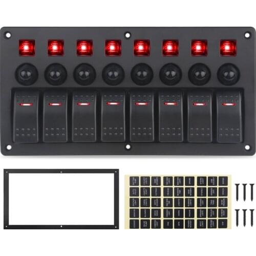 8 Gang Switch Panel Car Styling Waterproof 12V/24V Car Auto Boat Marine Red Led Rocker Switch Panel Circuit Breakers