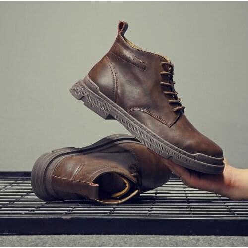 High Quality Genuine Leather Men Shoes Spring Winter Casual Ankle Boots Outdoor Work Snow Boots Lace-Up Classic Shoes