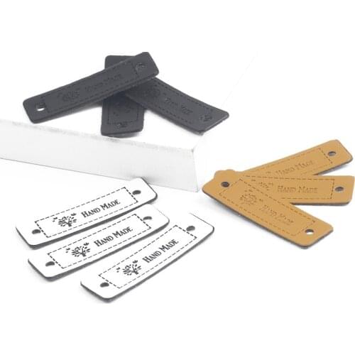 12/24/36/48pcs/lots Handmade Leaves Pattern PU Leather Labels Tags For DIY Clothes Garment Labels Sewing Accessories