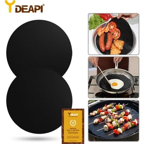 YDEAPI 2pcs Reuseable Non-stick Mat Pan Fry Liner Sheet Cooking Wok Sheet Pad Kitchen BBQ Baking Mats Cooking Tool Round