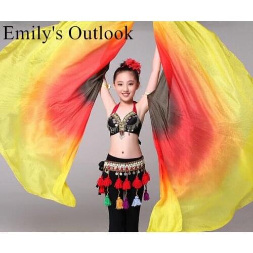 1 Pair=2pcs Stage Performance Props Half Circle Hand Belly Dance Silk Veils Isis Wings Kids Girls Graident Color Free Shipping
