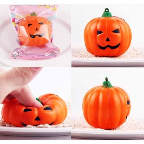 1Pcs Slow Rising PU Smiling Face Halloween Pumpkins Squishy Charm Mobile Phone Strap Key Chain for Kid Toy Decor