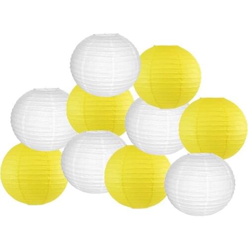 10 Pcs White and Lemon Paper Lantern Chinese Japanese Round Paper Lantern Lampion for Wedding Xmas Outdoor Parties Events Decor