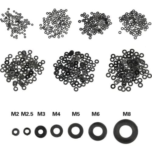 100Pcs/Set Black Plastic Nylon Washer Plated Flat Spacer Washer Gasket M2/M2.5/M3/M4/M5/M6/M8