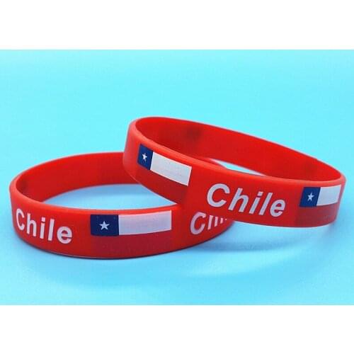 100pcs Chile Flag Print Rubber Wrist Strap Bangle Men Women Sport Silicone Wristband Bracelets Band Cuff Accessories Outdoor