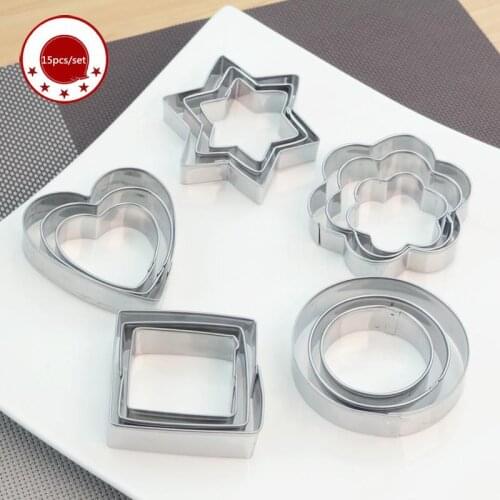 15PCS/SET Stainless Steel Cookie Biscuit Cutters Round Star Heart Flower Square Shape Molds Diy Moulds For Fruit Vegetable
