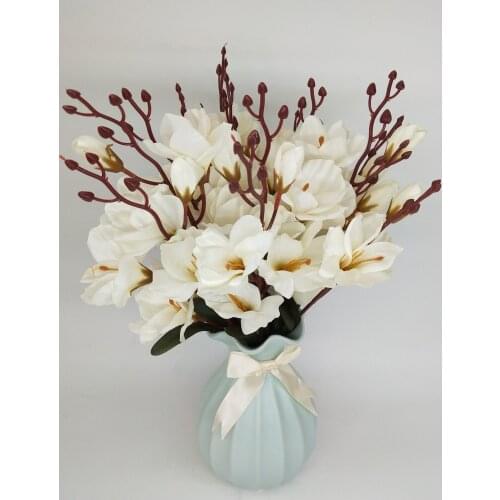 20 Heads Simulation Orchid Blossom Magnolia Flower Silk Plastic Craft Flowers Green Plant Wedding Arch Living Room Decoration