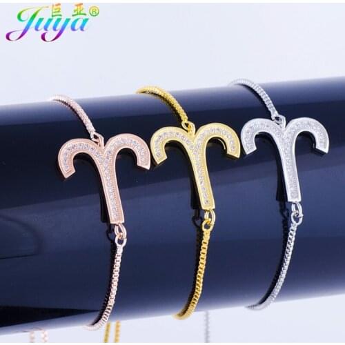 2018 Constellation Jewelry Micro Pave Zircon Aries Zodiac Connector Charm Bracelets Fit Handmade Women Jewelry Christmas Gifts