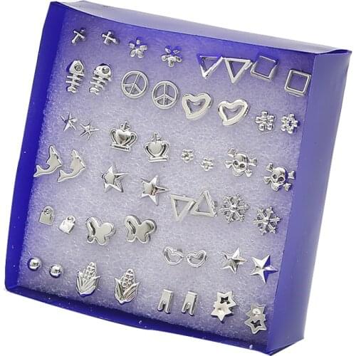 2020 New Fashion 24 Pair/ Set Wholesale Unisex Mix Styles Stud Earrings Women Men Plastic Plated Stud Earrings Jewelry