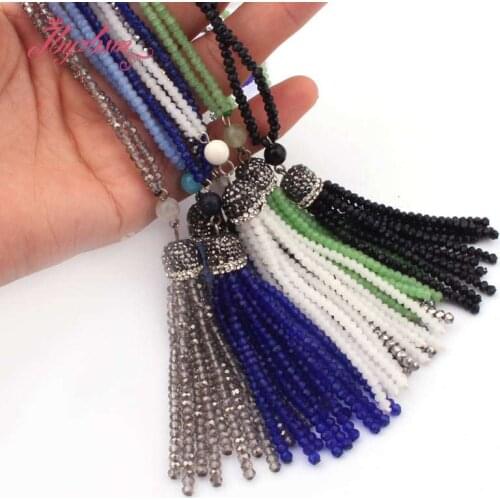 2x3mm Rondelle Fashion Bohemian Tribal Jewelry Fashion Glass Druzy Link Crystal Tassel Necklaces Women Ethnic Necklace 30"