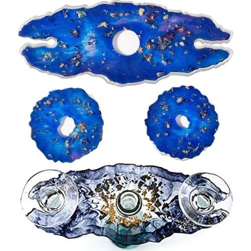 3 Pcs Wine Glasses Holder Resin Mold, Geode Agate Coaster Mold Silicone Epoxy Resin Mold for DIY Crafts, Tray, Wine Caddy, Glass