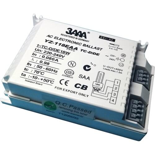 3AAA 18W AC Electronic Ballasts for 1×T5-D/DE Fluorescent Lamp YZ-118EAA TC-D/DE 220-240V