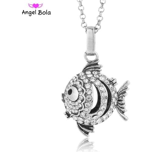 Angel Bola Rhinestone Fish Copper Maternity Sound Cage Music Bola Harmony Chime Locket Pendant Necklace Jewelry( 22.5mm) L059