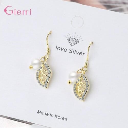 Leaves Shape Drop Earrings For Women Girls Genuine 925 Sterling Silver Dangle Earrings With Sparkling Crystal