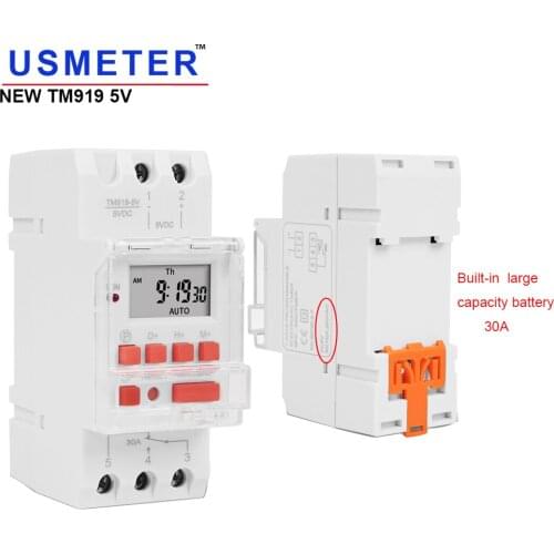 DC 5V 30A 5 PINS 1NO+1NC Digital Weekly Programmable 24 Hours Timer Switch with Sleep Mode and 12/24hrs Shift DIN RAIL Mounted