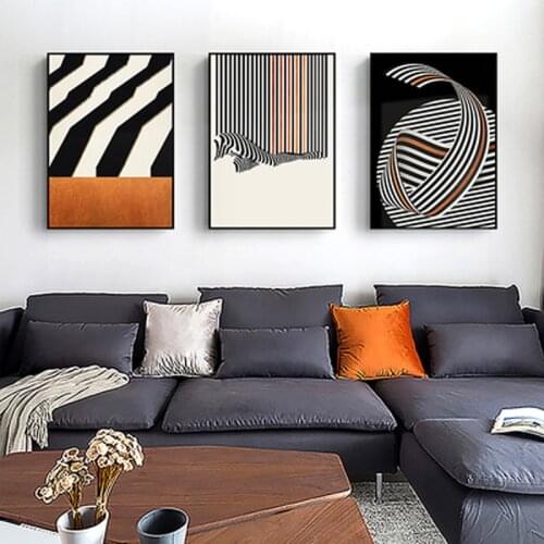 Stripes modern minimalist orange abstract line decorative painting black and white gray minimalist style painting studio mural