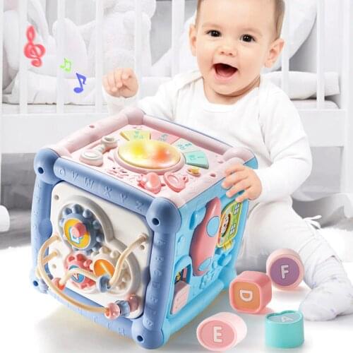 Baby Musical Box Toddler Funny Hand Drum Toy Baby Activity Cube Geometric Blocks Toys Infant Sorting Music Plaything Box Gifts