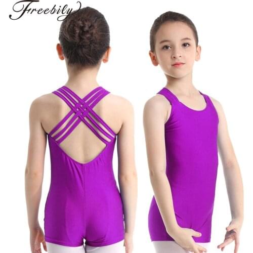 Kids Girls Ballet Leotard Bodysuits Dancewear Ballet costume Sleeveless Strappy Ballet Dance Wear Gymnastics Leotard Jumpsuit