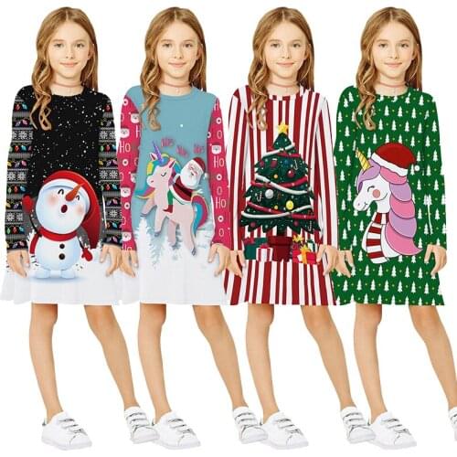 Children Christmas Dress Long Sleeve Cartoon Girls Dress Xmas Princess Dresses Halloween Costume Teen Kids Girl New Year Clothes