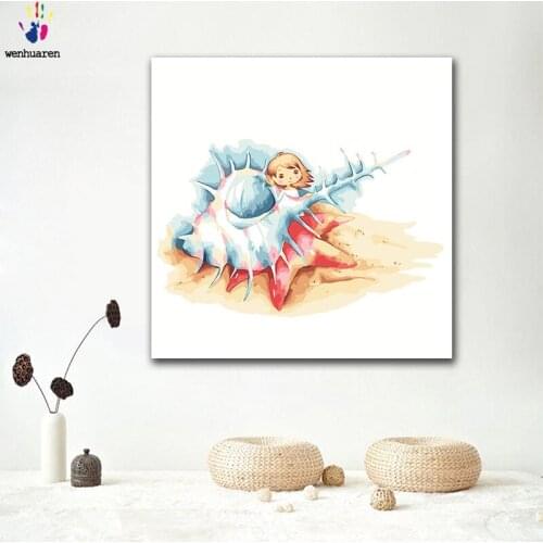 DIY colorings pictures by numbers with colors Conch starfish girl picture drawing painting by numbers framed Home