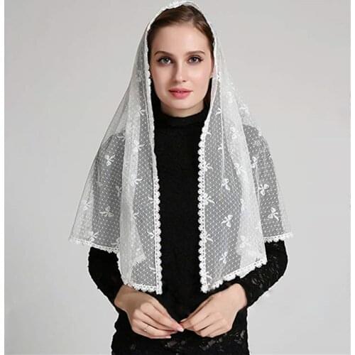 2019 Ivory White Lace Chapel Scarf infinity veil Catholic Mantilla Veil for Church Head Cover Latin Mass Mantilla de Novia Negra