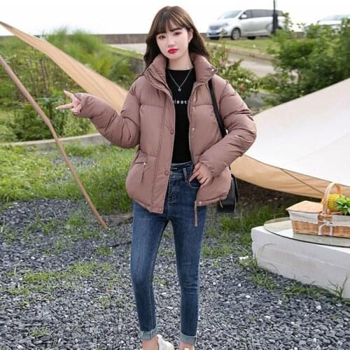 Winter Down Cotton Padded Jackets 2021 New Korean Bread Coats Womens Short Hidden Button Fashion Zippers Pockets Abrigo Mujer
