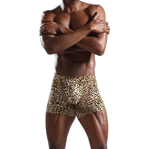 Leopard Printed Boxers Underwear Long Boxer For Men Trunks Sexy Mens Bulge Pouch Running Sports Fitness Anti-wear Underpants