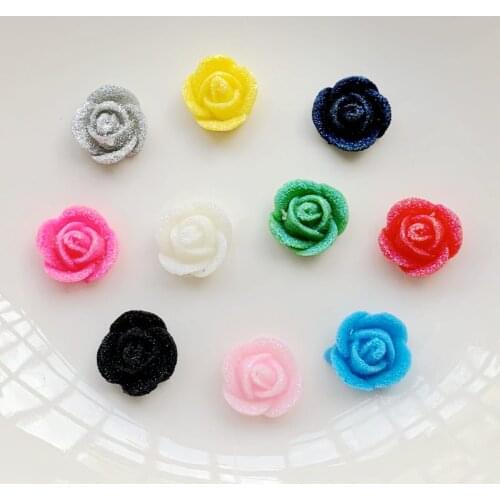 80PCS 12MM 3D Frosted Rose Resin Flat Back Process for Rings, Hair Pins, DIY Scrapbook Process Jewelry Material Accessories