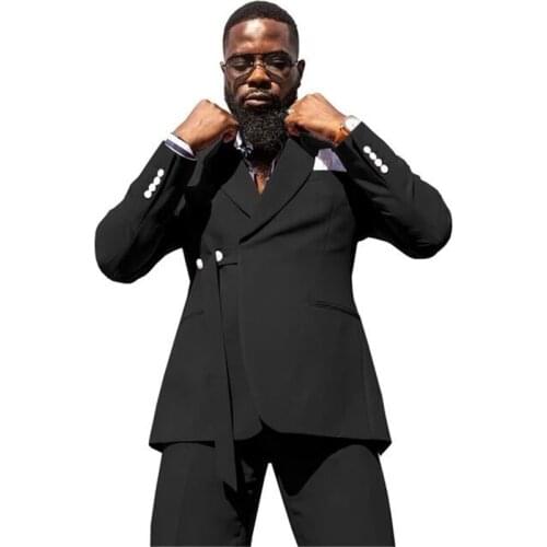 Fashion Black Men Suits Slim Fits Blazer Costume Made Travel Casual Business Wedding Groom Best Man Prom Suits Jacket+Pants