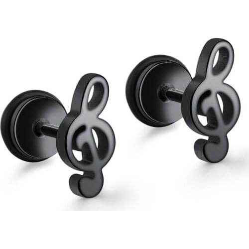 Fashion Punk Black Music note Stud Earrings for women men 2020 trendy New Small Cute Stainless steel Earrings e girl Accessories