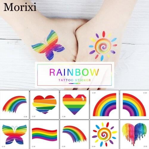 Tattoo sticker for kids decoration rainbow heart flower butterfly image printing water transfer fake tattoo RA065
