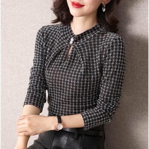 Spring New Round Neck Bright Silk Bottoming Shirt Women Western Style Stand-up Collar Long-sleeved Womens Wild Thin T-shirt Top