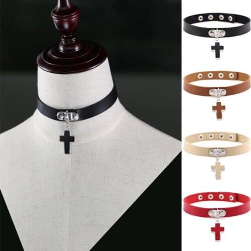 Egirl Cross Pendant Leather Choker Necklace for Women Girl Men Punk Gothic Sexy Night Club Choker Party Jewelry Gift Accessories
