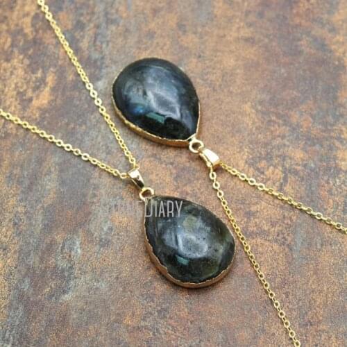 Pure Gold Color Water Drop Necklace Labradorite Necklace 18inch-32inch NM12396