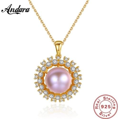 New Fashion 925 Sterling Silver Jewelry Vintage Round Natural Freshwater Pearl Pendant Necklaces For Woman Fine Jewelry