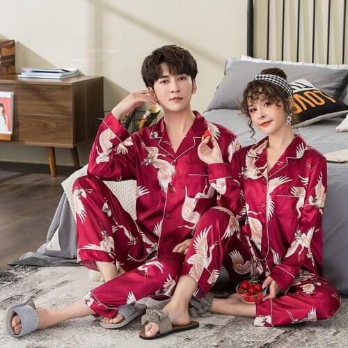 Couple Silk Satin Pajamas Pyjamas Set Long Sleeve Sleepwear Pijama Suit Women And Man Sleep 2PC Set Loungewear Plus Size