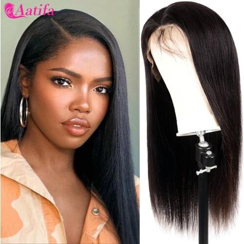 Transparent T Part Lace Wig Lace Closure Wig Straight Human Hair Wigs Pre Plucked Peruvian Remy Hair With Baby Hair 180% Density