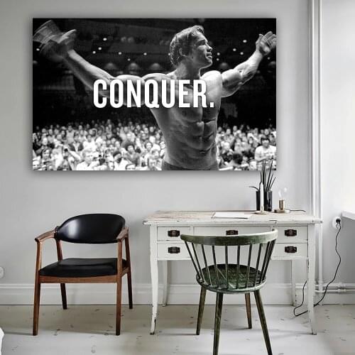 CONQUER Bodybuilding Motivational Quote Art Canvas Poster Print Wall Picture for Living Room