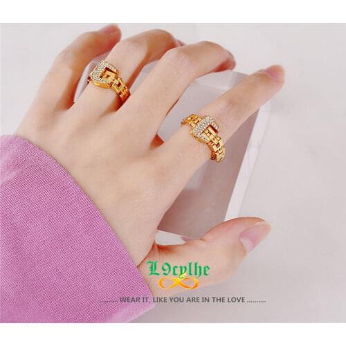 Belt Buckle Zircon Hip Hop Rings For Women Men Jewelry Punk Detachable Metal Soft Chain Ring Statement Finger Ring Gold Anillos