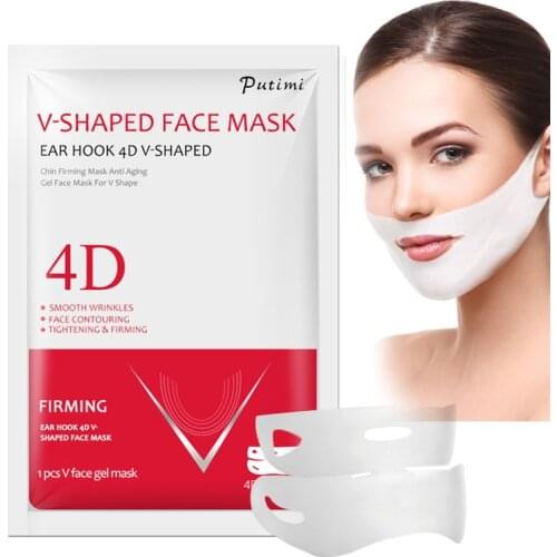PUTIMI 4D Double V Shaped Face Mask Lifting Ear Hook Hydrogel V Line Face Sheet Mask Slimming Chin Check Neck Lift Anti Wrinkle