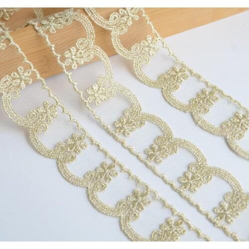 3 Meters Nice France Gold Mesh Embroidery Lace Trim Wedding Dress Flower Embroidered Lace Trim Laciness 3cm