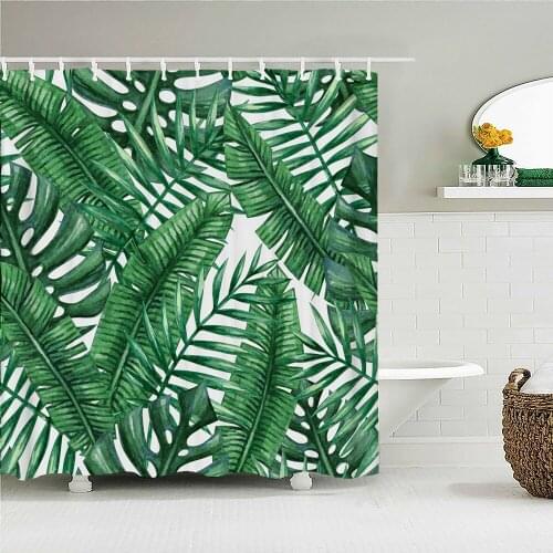 3D Tropical Green Plants leaf Print Nordic Style Shower Curtain Hook Natural leaves Home Decoration Waterproof Bathroom Curtains