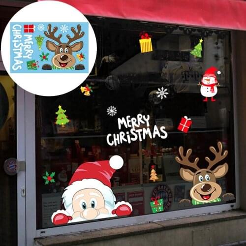 Merry Christmas Santa Elk Christmas Window Sticker Film For Home Christmas Decoration New Year Santa Claus Elk Glass Sticker